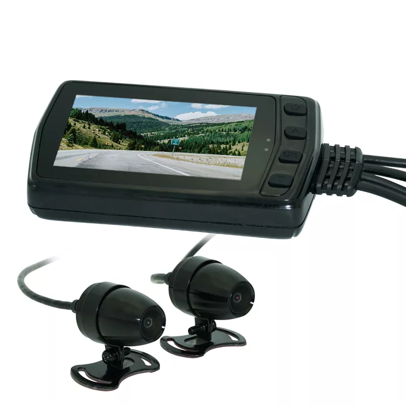 Dash cam per moto a doppia lente con monitoraggio del parcheggio